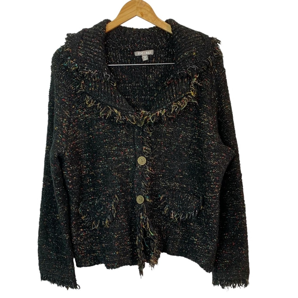 ROZ & ALI Multi Color Knit Fringe Jacket